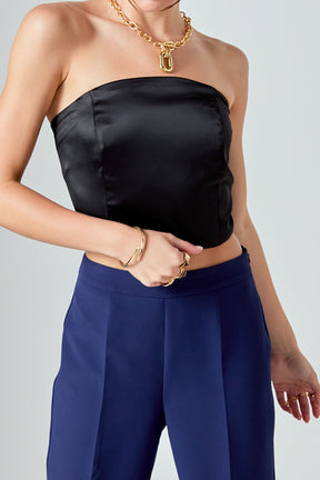 ENDLESS ROSE - Satin Strapless Curved Bustier - TOPS available at Objectrare