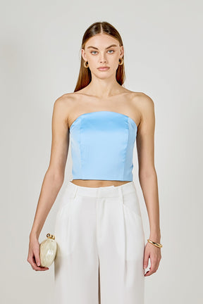 ENDLESS ROSE - Satin Strapless Curved Bustier - TOPS available at Objectrare