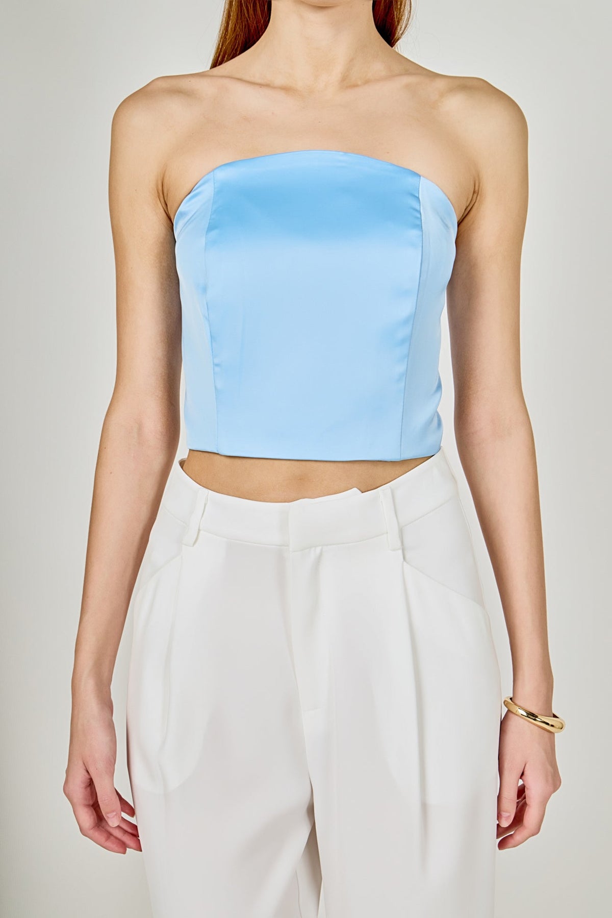 ENDLESS ROSE - Satin Strapless Curved Bustier - TOPS available at Objectrare