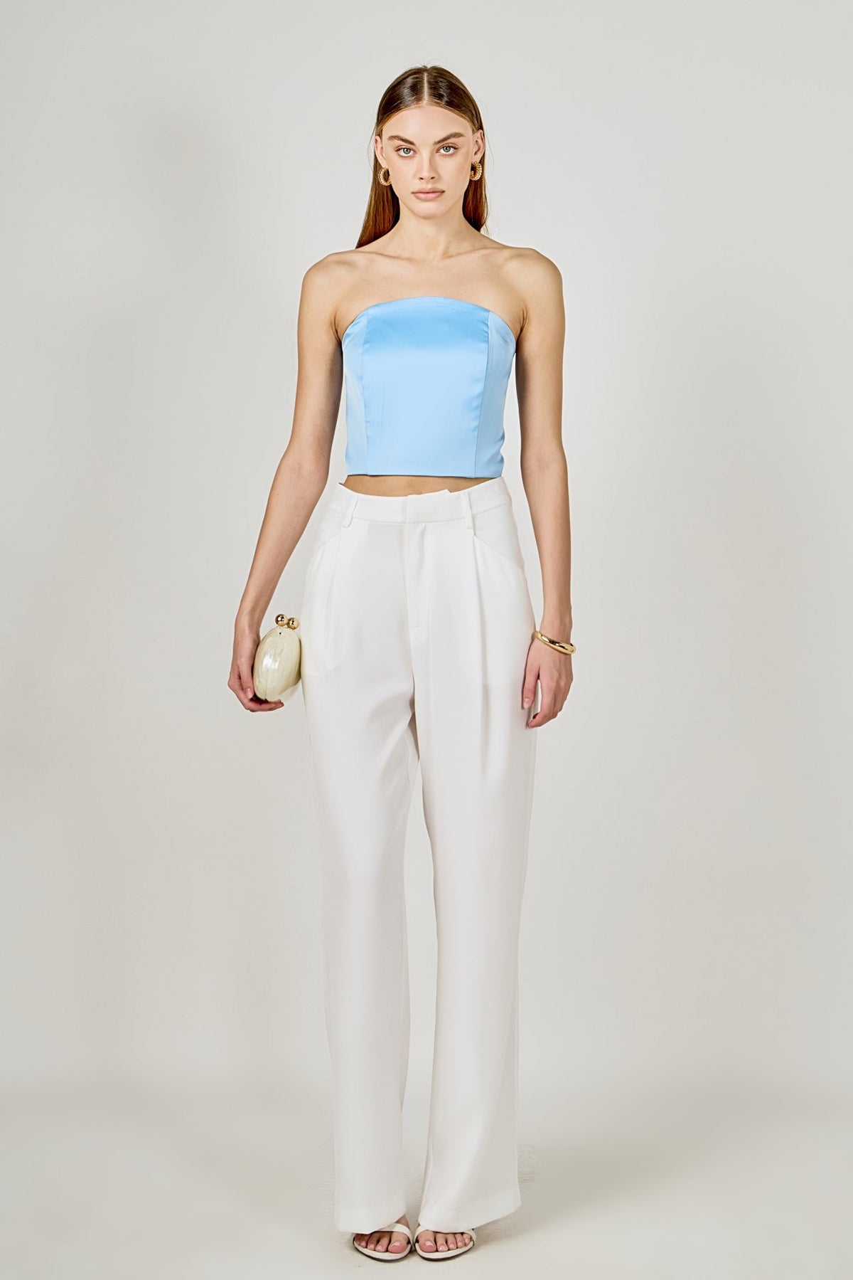 ENDLESS ROSE - Satin Strapless Curved Bustier - TOPS available at Objectrare