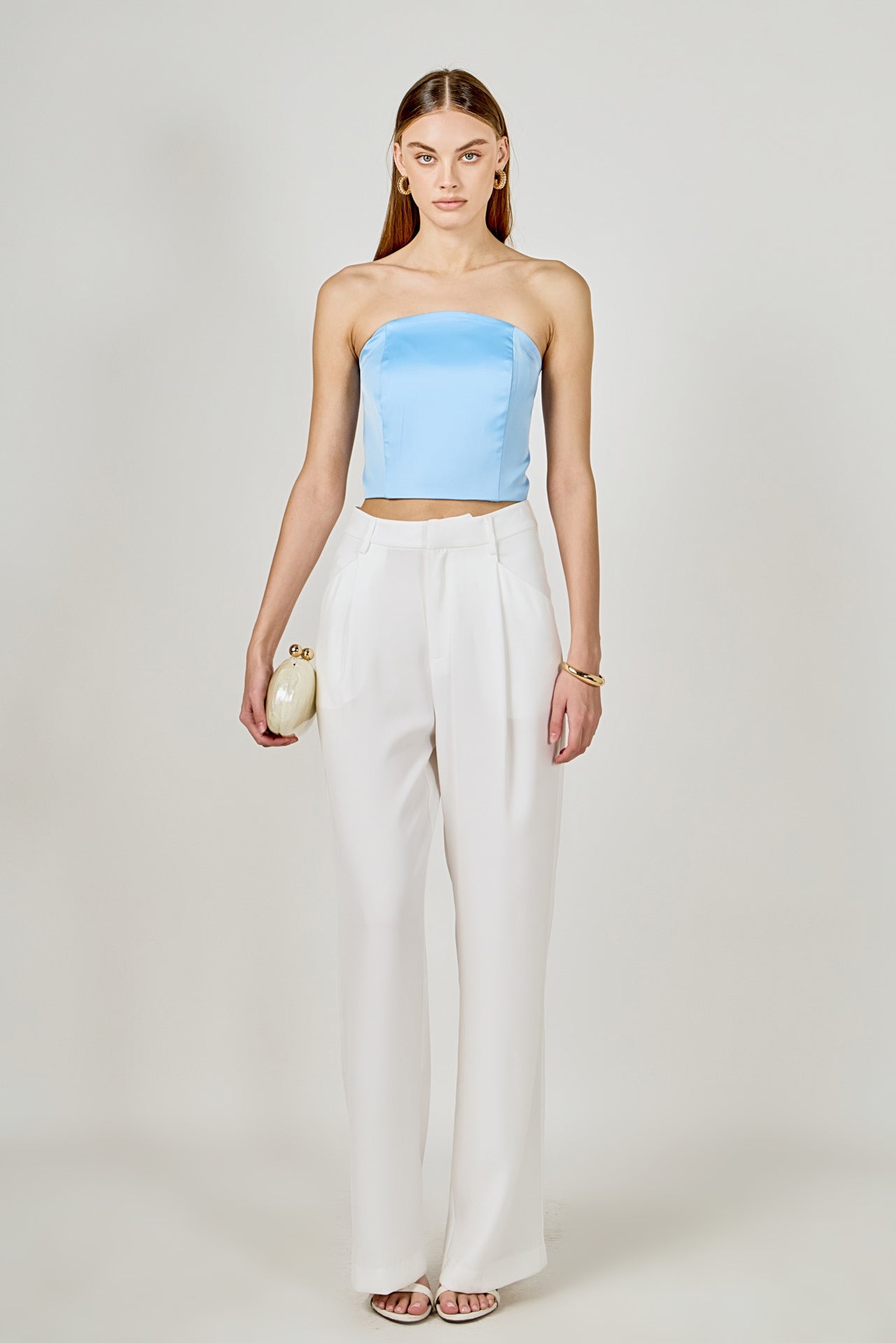 ENDLESS ROSE - Satin Strapless Curved Bustier - TOPS available at Objectrare