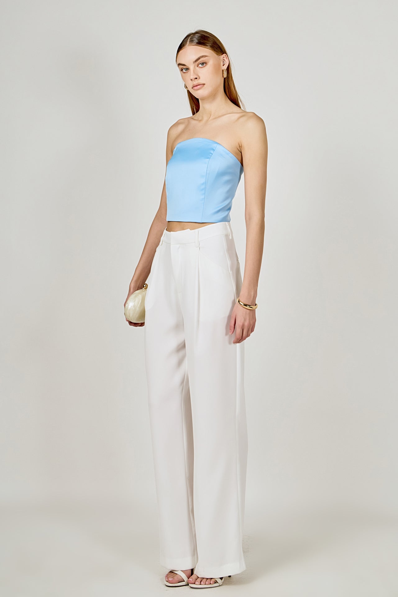 ENDLESS ROSE - Satin Strapless Curved Bustier - TOPS available at Objectrare