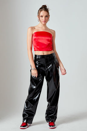 ENDLESS ROSE - Satin Strapless Curved Bustier - TOPS available at Objectrare