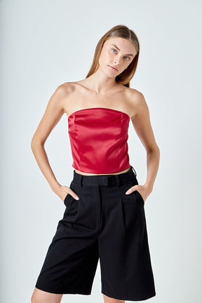 ENDLESS ROSE - Satin Strapless Curved Bustier - TOPS available at Objectrare