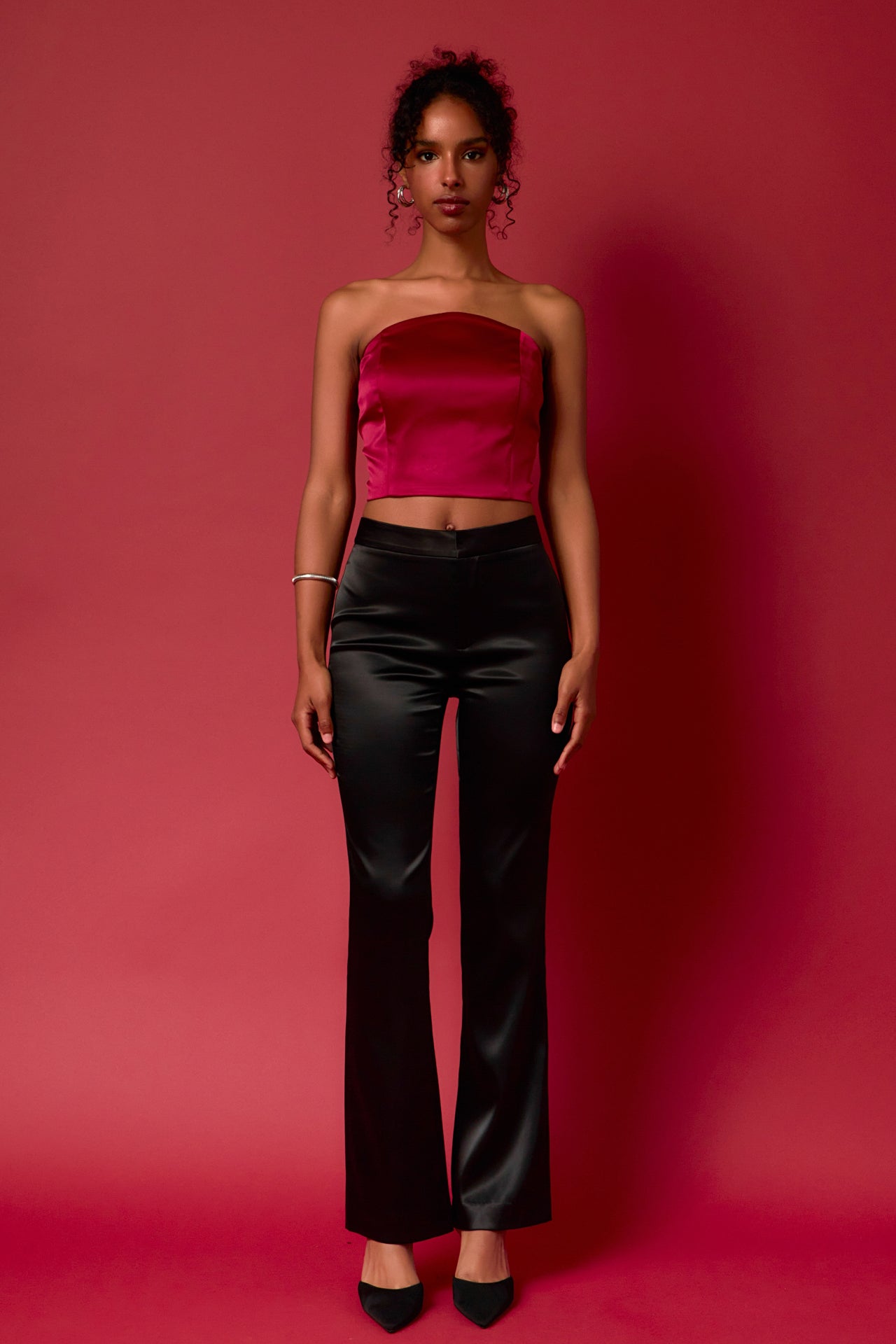 ENDLESS ROSE - Satin Strapless Curved Bustier - TOPS available at Objectrare