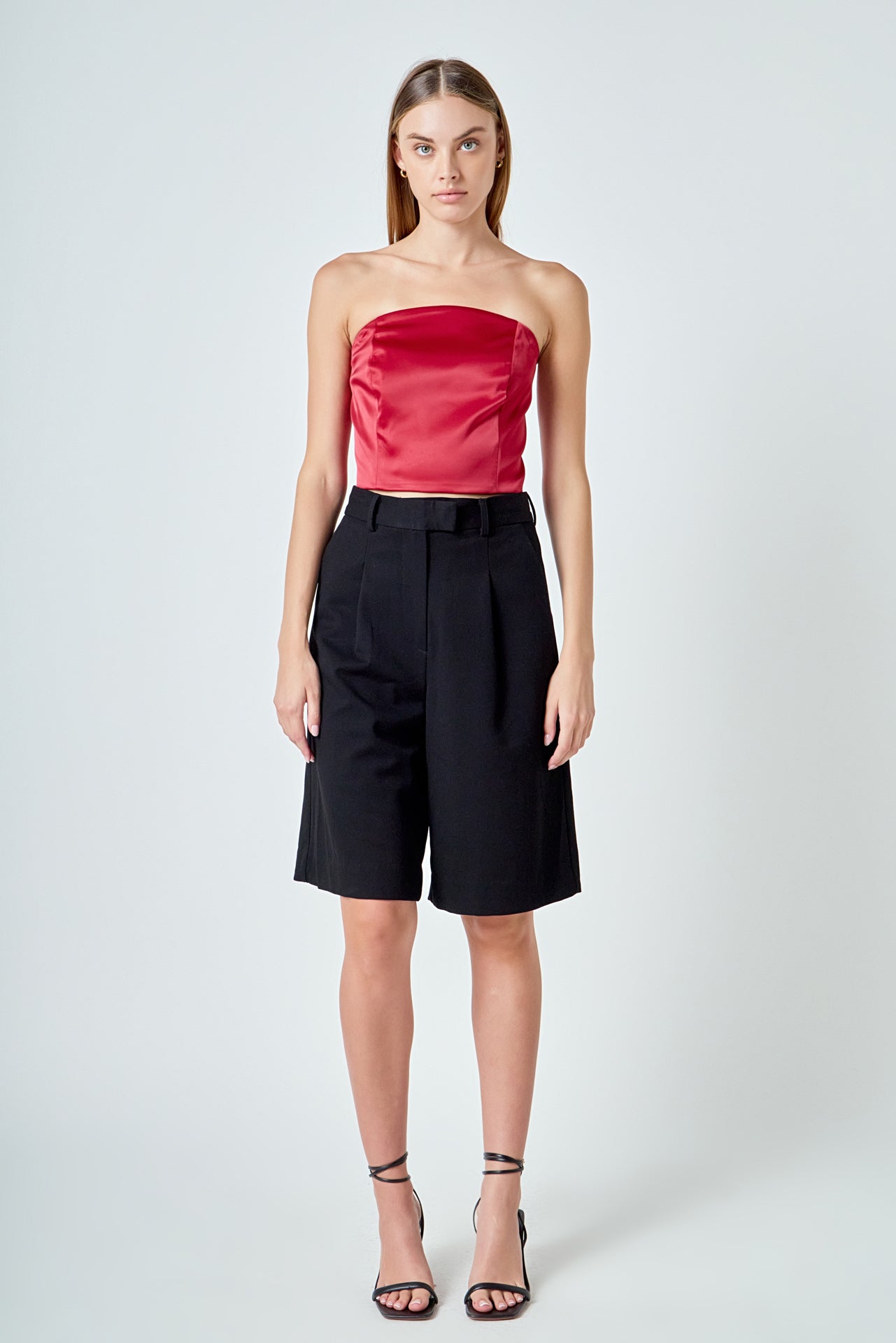 ENDLESS ROSE - Satin Strapless Curved Bustier - TOPS available at Objectrare