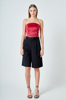 ENDLESS ROSE - Satin Strapless Curved Bustier - TOPS available at Objectrare