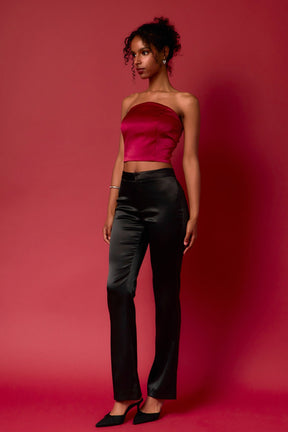 ENDLESS ROSE - Satin Strapless Curved Bustier - TOPS available at Objectrare