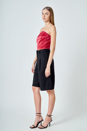 ENDLESS ROSE - Satin Strapless Curved Bustier - TOPS available at Objectrare