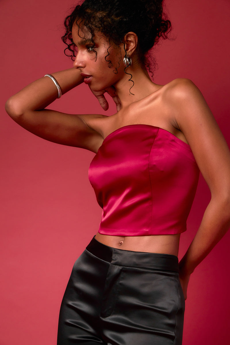ENDLESS ROSE - Satin Strapless Curved Bustier - TOPS available at Objectrare