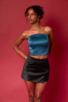 ENDLESS ROSE - Satin Strapless Curved Bustier - TOPS available at Objectrare