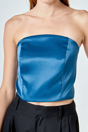ENDLESS ROSE - Satin Strapless Curved Bustier - TOPS available at Objectrare