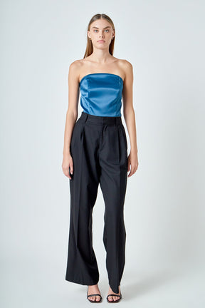 ENDLESS ROSE - Satin Strapless Curved Bustier - TOPS available at Objectrare