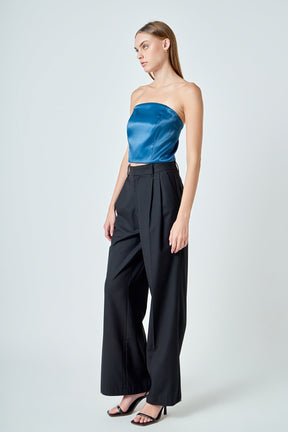 ENDLESS ROSE - Satin Strapless Curved Bustier - TOPS available at Objectrare