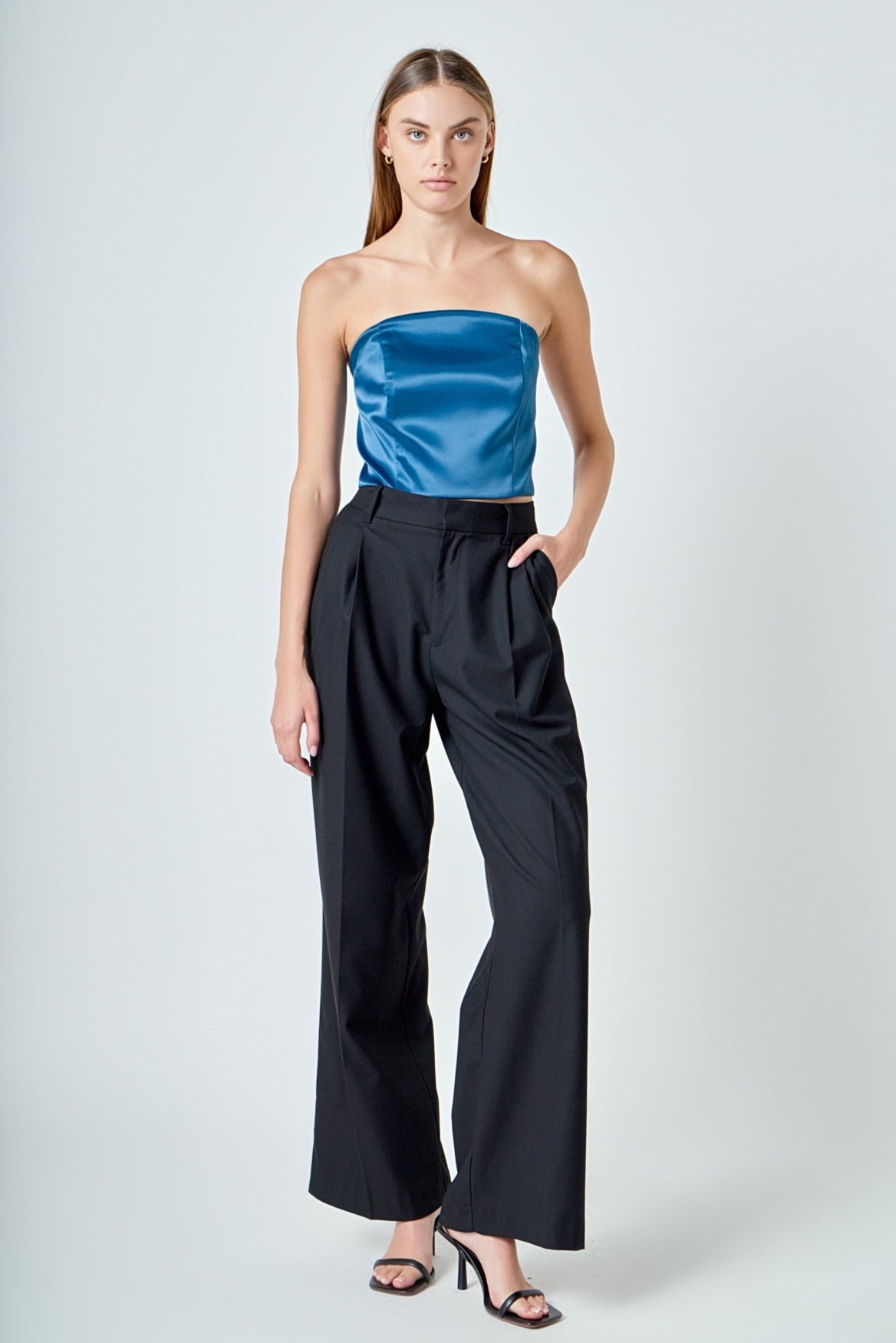 ENDLESS ROSE - Satin Strapless Curved Bustier - TOPS available at Objectrare