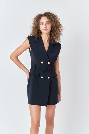 ENDLESS ROSE - Shoulder Pad Double Breast Mini Dress - DRESSES available at Objectrare