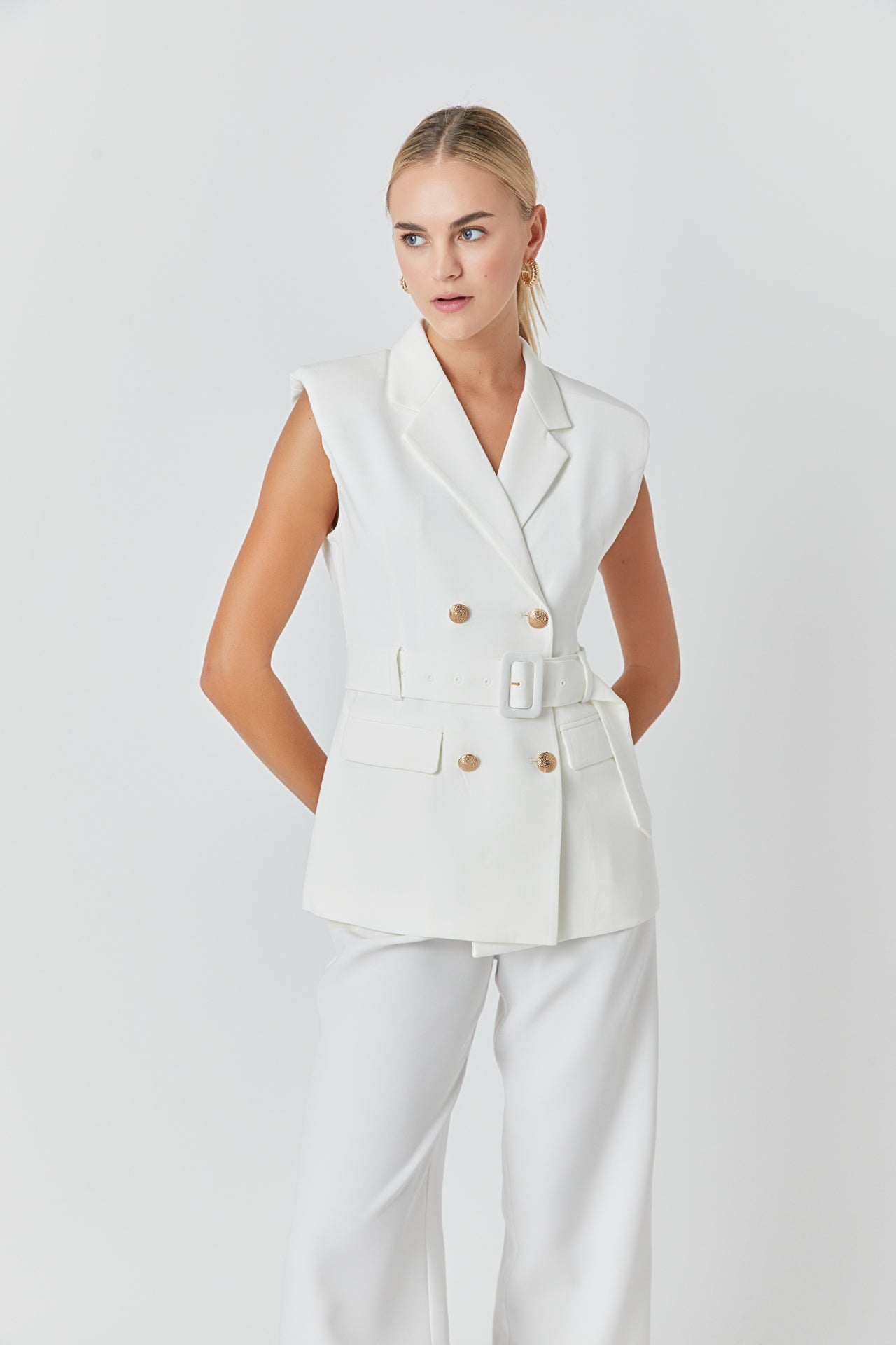 ENDLESS ROSE - Shoulder pad Double Breast Belted Blazer - JACKETS available at Objectrare