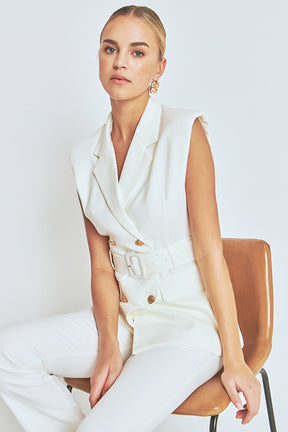 ENDLESS ROSE - Shoulder pad Double Breast Belted Blazer - JACKETS available at Objectrare