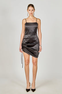 ENDLESS ROSE - Side Ruched Satin Dress - DRESSES available at Objectrare