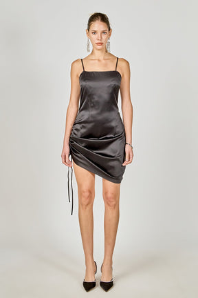 ENDLESS ROSE - Side Ruched Satin Dress - DRESSES available at Objectrare
