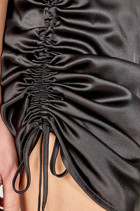 ENDLESS ROSE - Side Ruched Satin Dress - DRESSES available at Objectrare