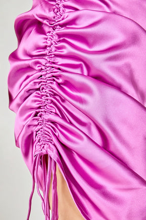 ENDLESS ROSE - Side Ruched Satin Dress - DRESSES available at Objectrare