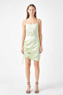 ENDLESS ROSE - Side Ruched Satin Dress - DRESSES available at Objectrare