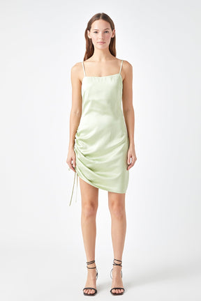 ENDLESS ROSE - Side Ruched Satin Dress - DRESSES available at Objectrare