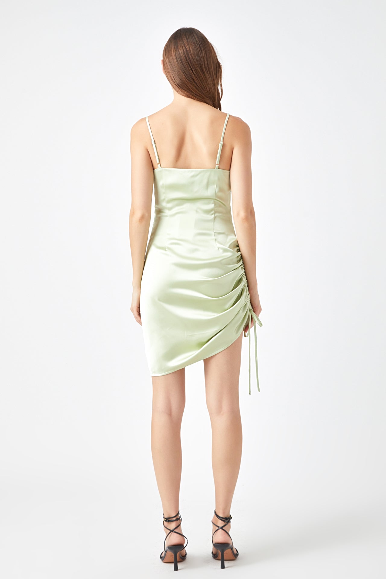 ENDLESS ROSE - Side Ruched Satin Dress - DRESSES available at Objectrare