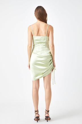 ENDLESS ROSE - Side Ruched Satin Dress - DRESSES available at Objectrare