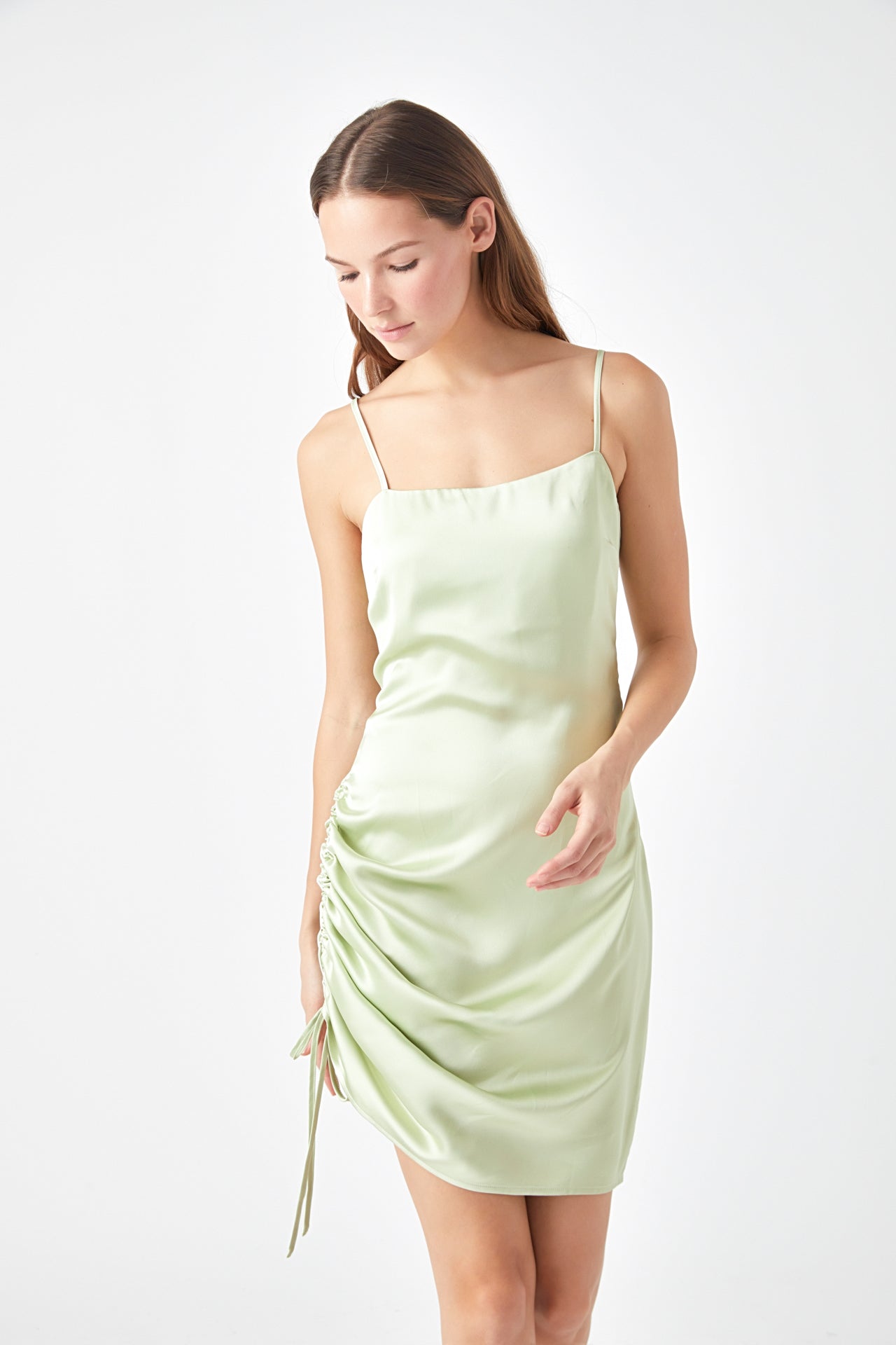 ENDLESS ROSE - Side Ruched Satin Dress - DRESSES available at Objectrare