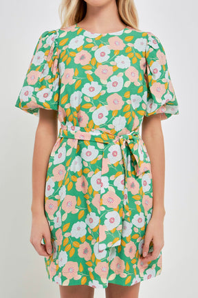 ENGLISH FACTORY - English Factory - Floral belted Puff Sleeve Mini Shift Dress - DRESSES available at Objectrare