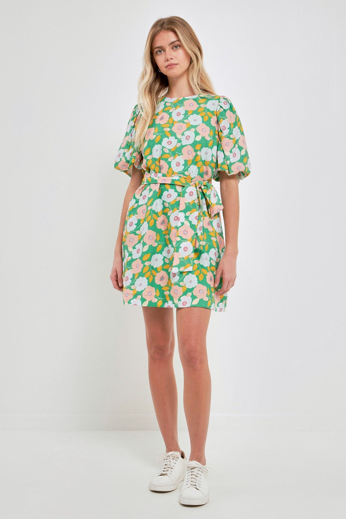 ENGLISH FACTORY - English Factory - Floral belted Puff Sleeve Mini Shift Dress - DRESSES available at Objectrare