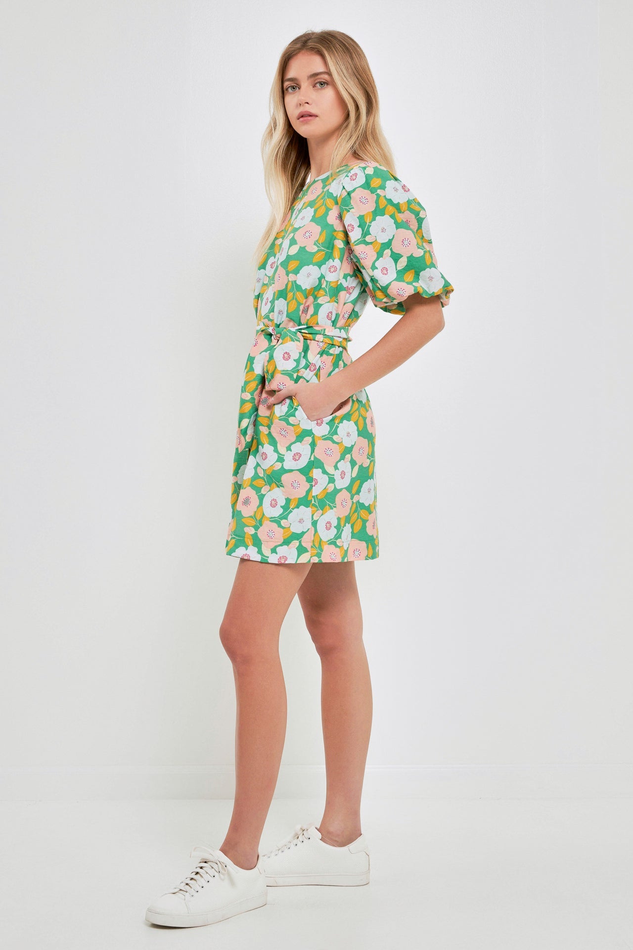 ENGLISH FACTORY - Floral belted Puff Sleeve Mini Shift Dress - DRESSES available at Objectrare