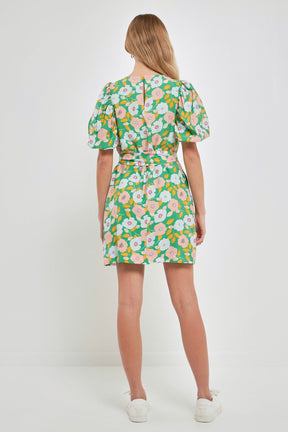 ENGLISH FACTORY - Floral belted Puff Sleeve Mini Shift Dress - DRESSES available at Objectrare