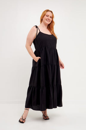 ENGLISH FACTORY - Spaghetti Tie Tiered Maxi Dress - DRESSES available at Objectrare