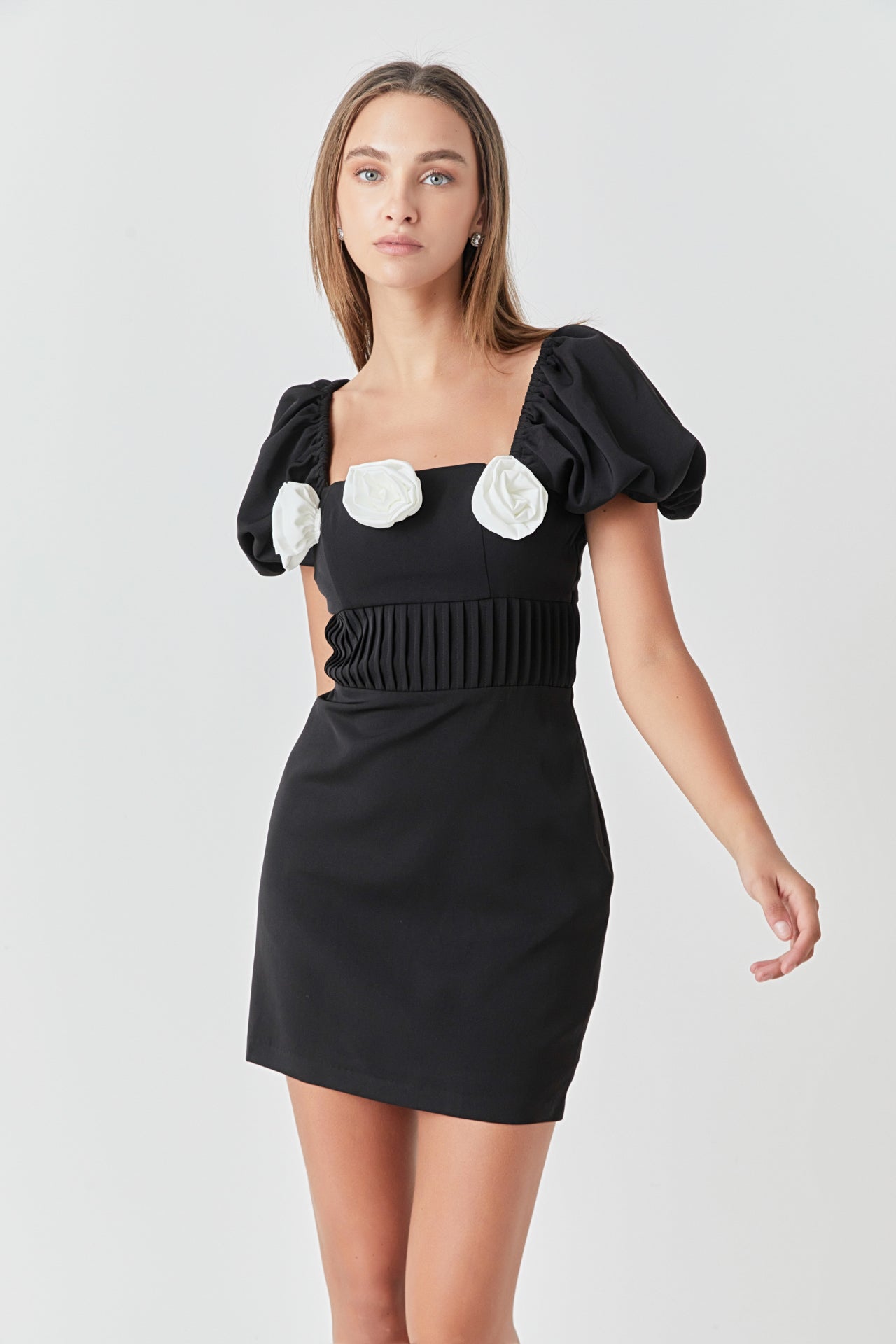 ENDLESS ROSE - Corsage Puff Sleeve Mini Dress - DRESSES available at Objectrare