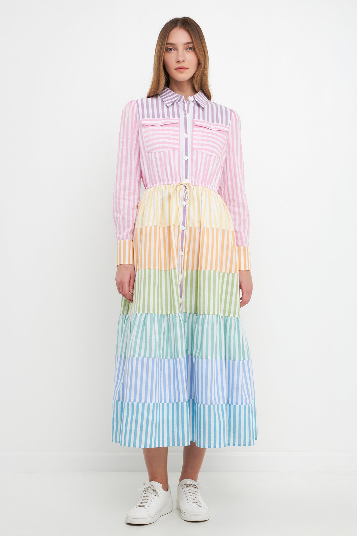 ENGLISH FACTORY - Colorblock Collared Maxi Shirts Dress - DRESSES available at Objectrare