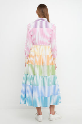ENGLISH FACTORY - Colorblock Collared Maxi Shirts Dress - DRESSES available at Objectrare