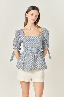 LA'VEN - Print Block Smocked Top - TOPS available at Objectrare