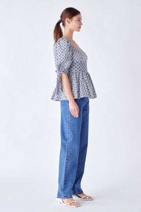 ENGLISH FACTORY - Print Block Smocked Top - TOPS available at Objectrare