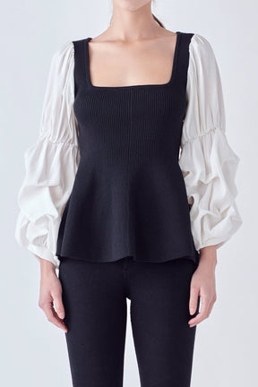 ENGLISH FACTORY - English Factory - Mixed Media Ribbed Top - TOPS available at Objectrare