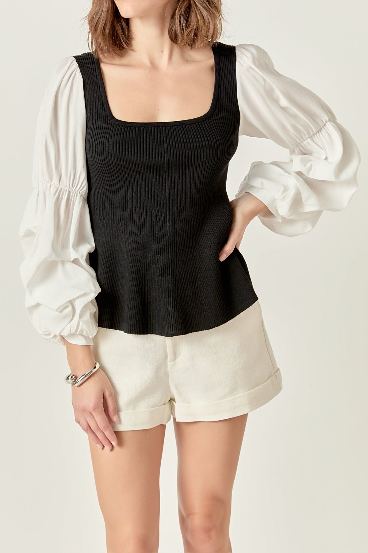 Mixed Media Ribbed Top