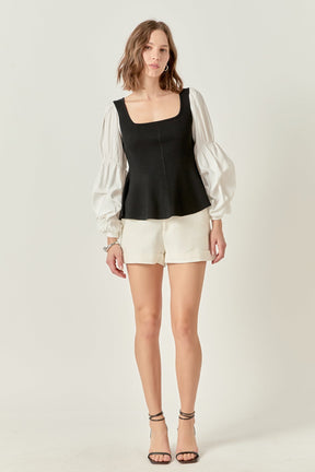 Mixed Media Ribbed Top