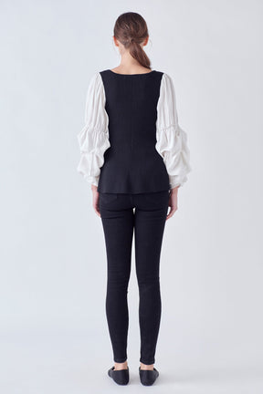 ENGLISH FACTORY - English Factory - Mixed Media Ribbed Top - TOPS available at Objectrare