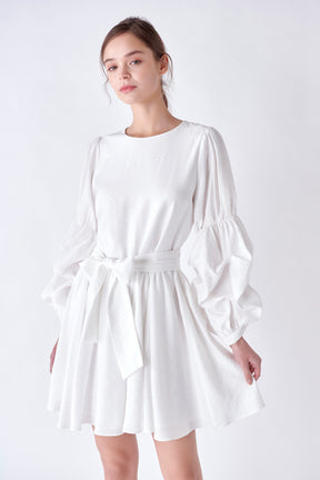 ENGLISH FACTORY - Cinched Puff Sleeve Belted Dress - DRESSES available at Objectrare