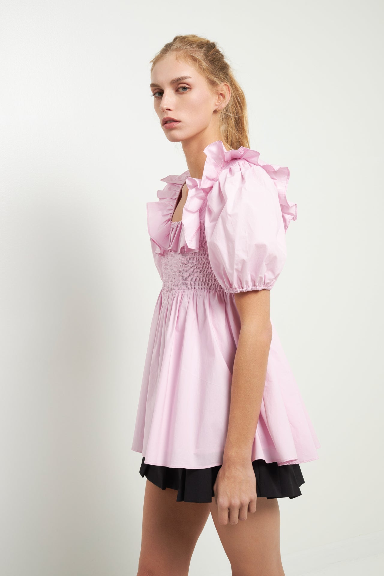 ENGLISH FACTORY - Smocked Square Neck Puff Sleeve Top - TOPS available at Objectrare