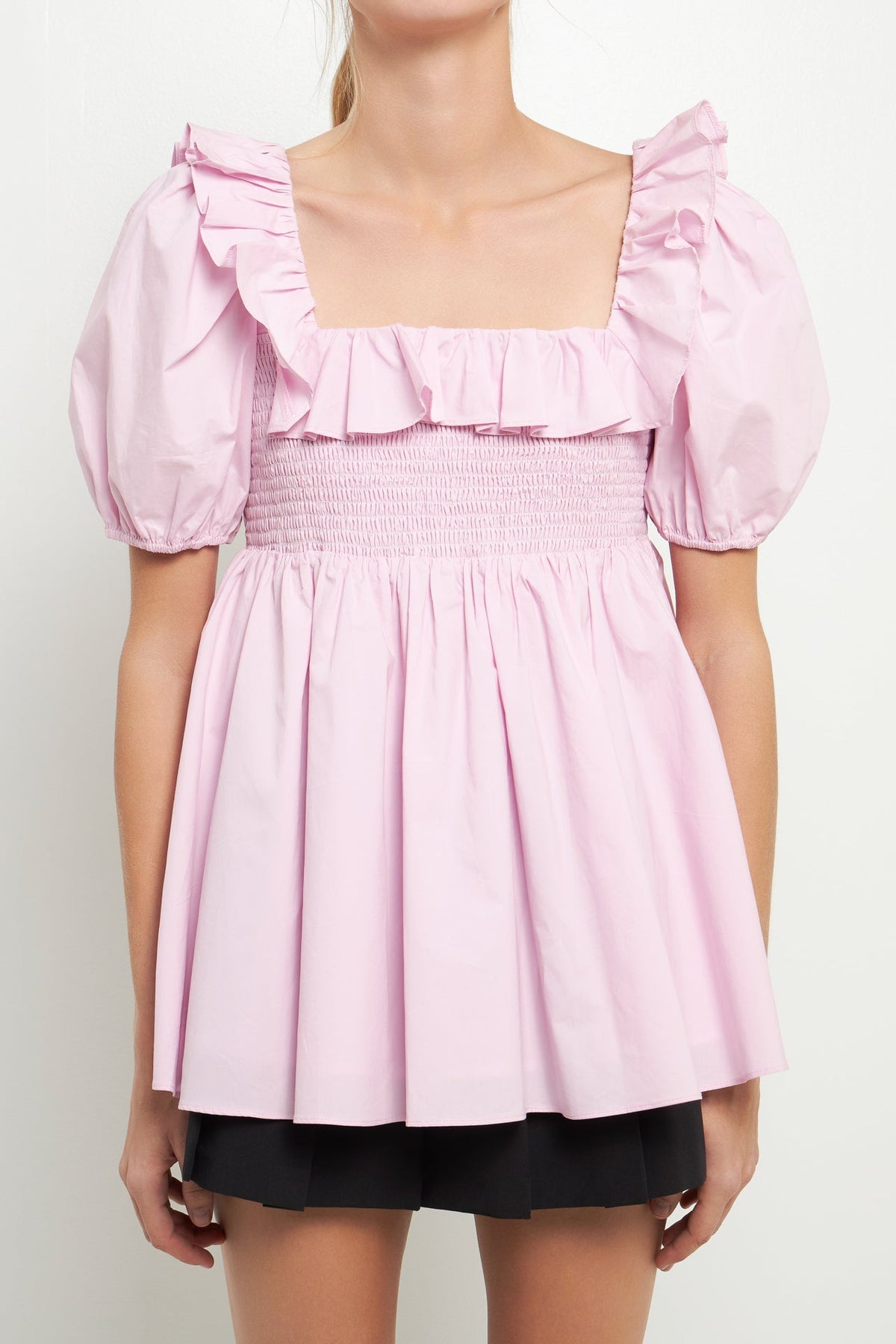 ENGLISH FACTORY - Smocked Square Neck Puff Sleeve Top - TOPS available at Objectrare