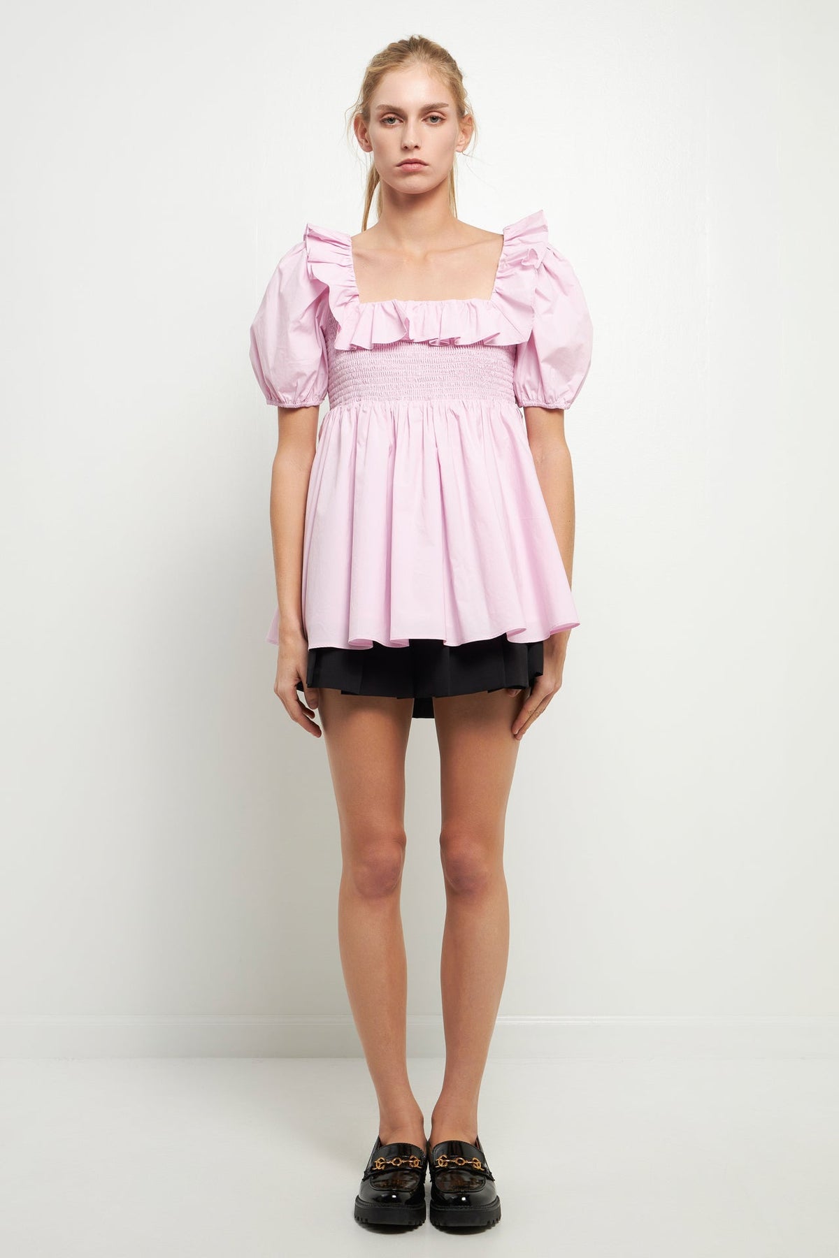 ENGLISH FACTORY - Smocked Square Neck Puff Sleeve Top - TOPS available at Objectrare
