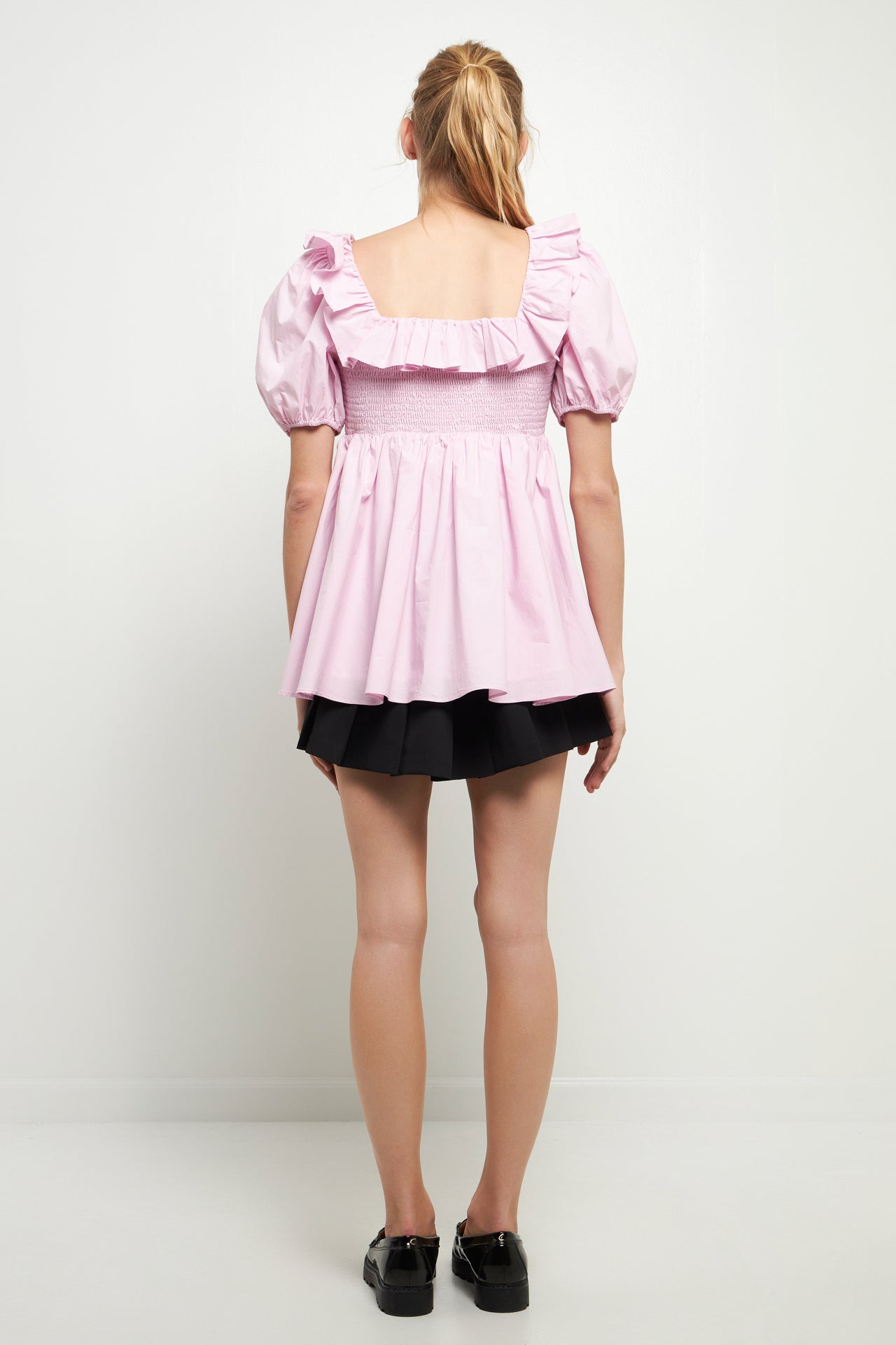 ENGLISH FACTORY - Smocked Square Neck Puff Sleeve Top - TOPS available at Objectrare